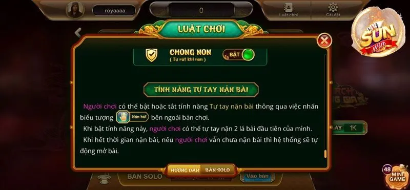 Tính năng độc lạ khi kéo xì dách tại Sunwin